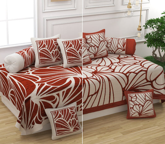 Home Luv Pure Cotton Printed Diwan Set | 60×90 Inches with 5 Matching Cushion Covers | Soft & Durable Living Room Décor Set - Homeluv