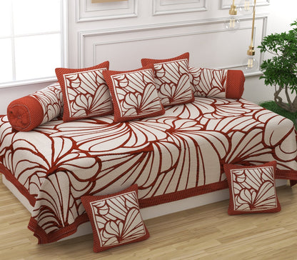 Home Luv Pure Cotton Printed Diwan Set | 60×90 Inches with 5 Matching Cushion Covers | Soft & Durable Living Room Décor Set - Homeluv
