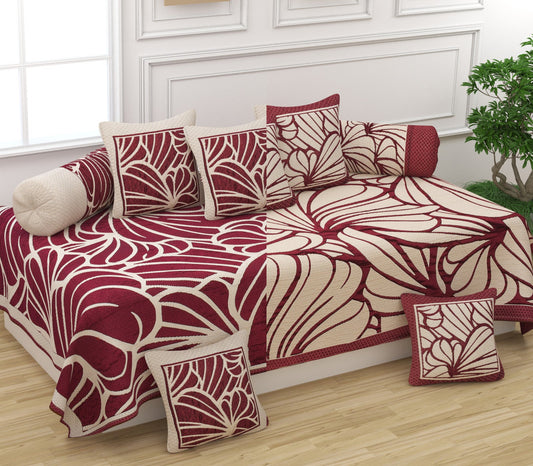 Home Luv Reversible Quilted Diwan Set | 250 TC Pure Cotton | 60×90 Inches Premium Diwan Bedding Cover with 5 Cushion Covers - Homeluv