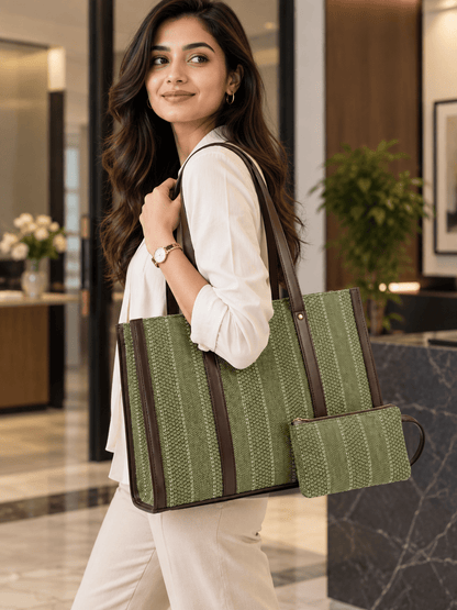 Laptop Handbag with Padded Laptop Compartment, External Phone Pouch & Back Zip - Amoha Decor