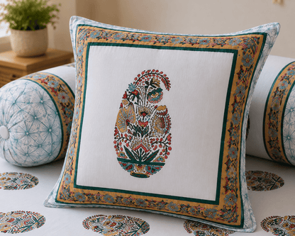 Multicolour Floral Cotton Diwan Set – 8-Piece Living Room Set - Amoha Decor