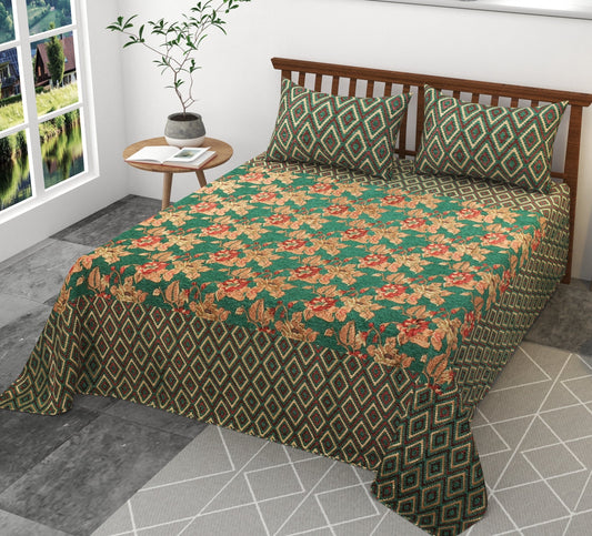 Premium Chenille Queen Size Bedsheet – Soft & Plush – Green - Homeluv