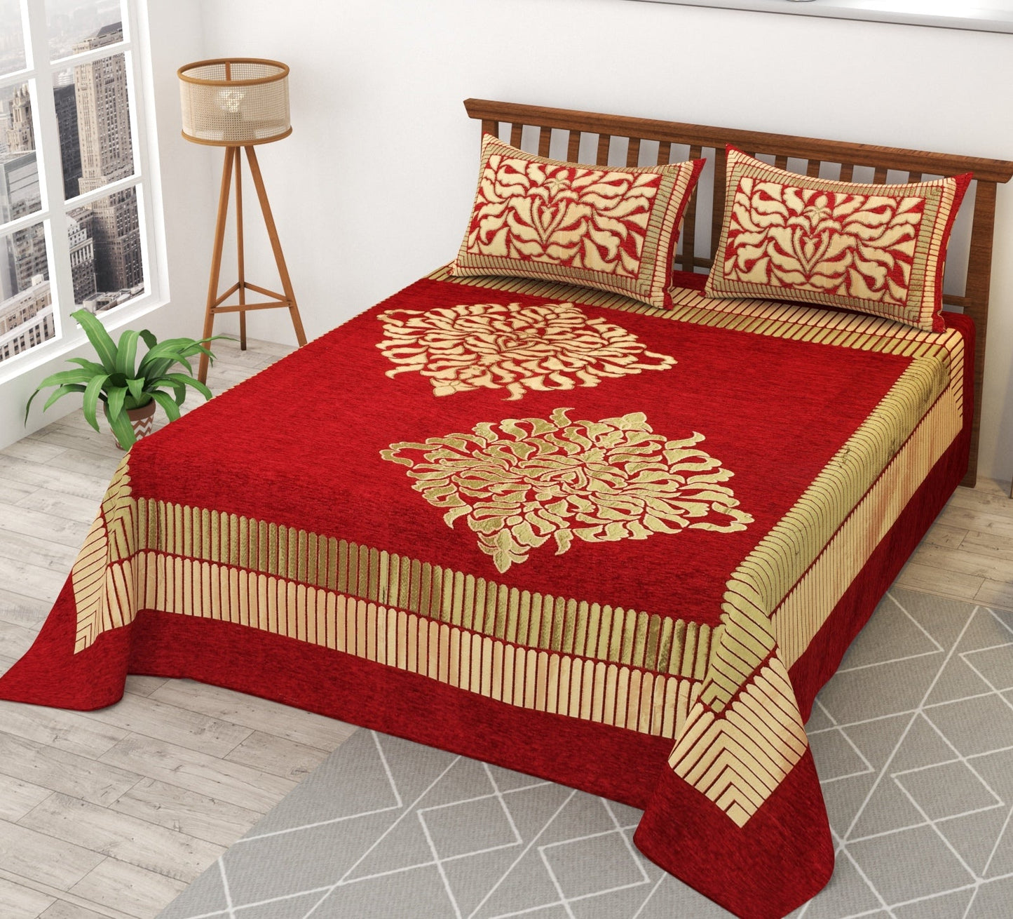 Red Chenille Bedsheet – Soft & Luxury Bedroom Bedding | 90*100 Inches - Homeluv