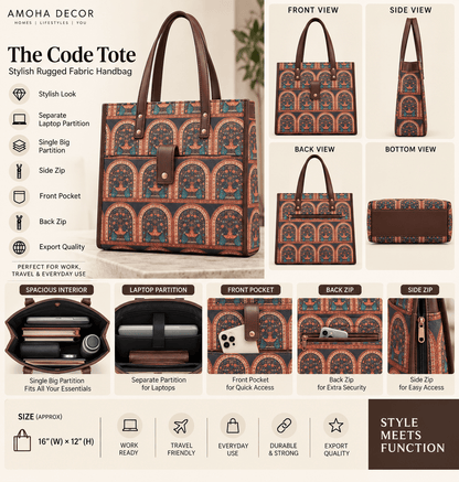 Stylish Laptop Tote Bag for Women with Separate Laptop Compartment & Multiple Pockets - Amoha Decor