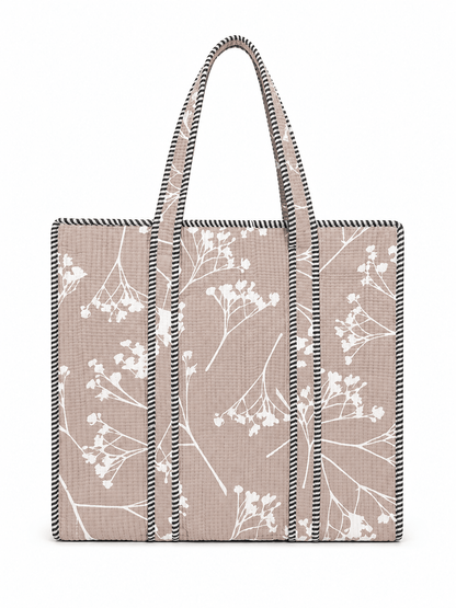 Women's Botanical Quilted Tote Bag – Soft Cotton Shoulder Handbag - Amoha Decor