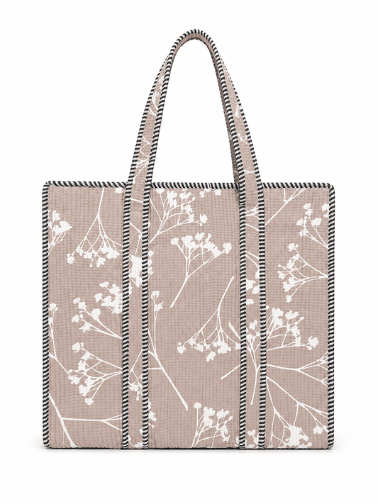 Women's Botanical Quilted Tote Bag – Soft Cotton Shoulder Handbag - Amoha Decor