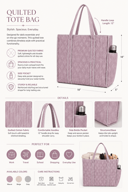 Women's Floral Quilted Handbag – Soft Cotton Shoulder Tote for Everyday Use - Amoha Decor
