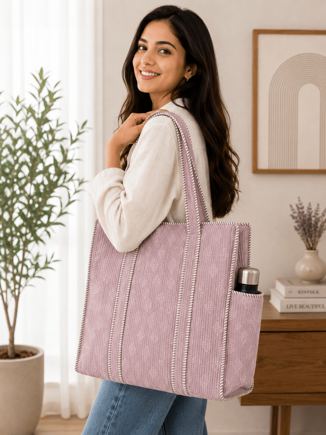 Women's Floral Quilted Handbag – Soft Cotton Shoulder Tote for Everyday Use - Amoha Decor