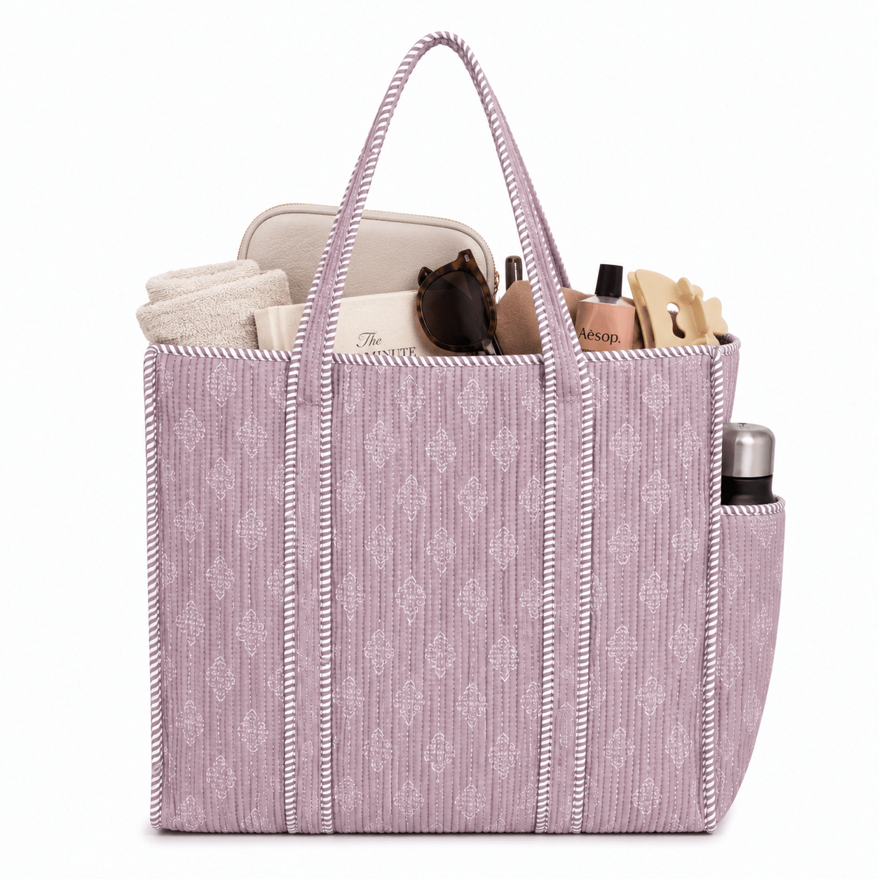 Women's Floral Quilted Handbag – Soft Cotton Shoulder Tote for Everyday Use - Amoha Decor