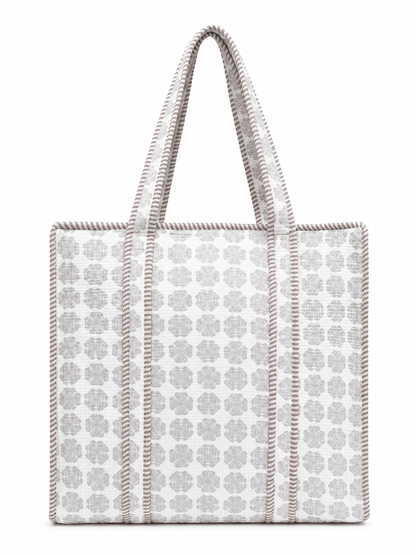 Women's Geometric Quilted Tote Bag – Lightweight Cotton Shoulder Handbag - Amoha Decor