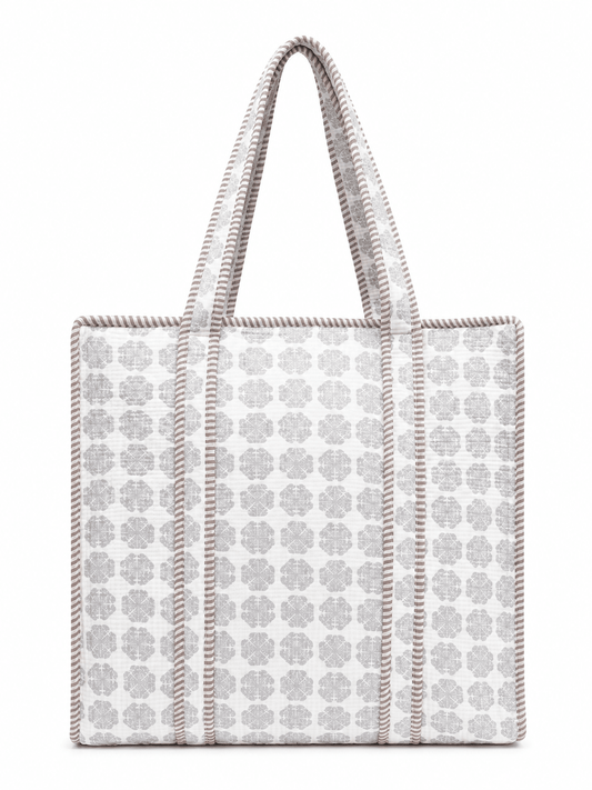 Women's Geometric Quilted Tote Bag – Lightweight Cotton Shoulder Handbag - Amoha Decor