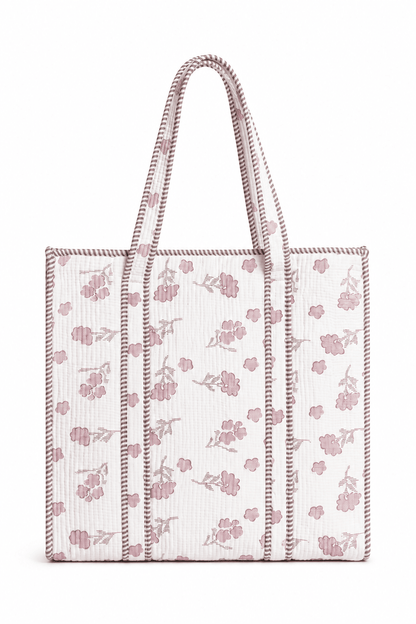Women's Quilted Floral Tote Bag – Lightweight Cotton Shoulder Handbag for Everyday Use - Amoha Decor