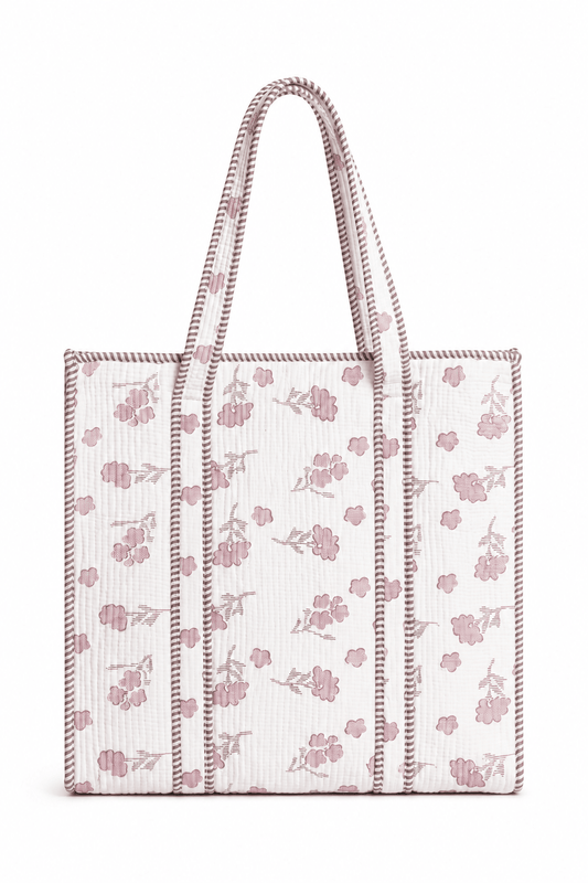 Women's Quilted Floral Tote Bag – Lightweight Cotton Shoulder Handbag for Everyday Use - Amoha Decor