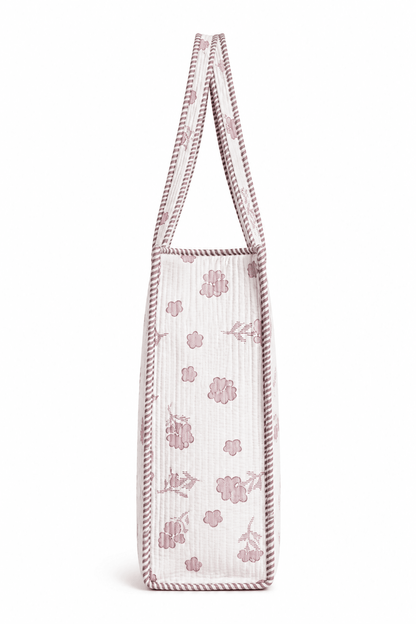 Women's Quilted Floral Tote Bag – Lightweight Cotton Shoulder Handbag for Everyday Use - Amoha Decor