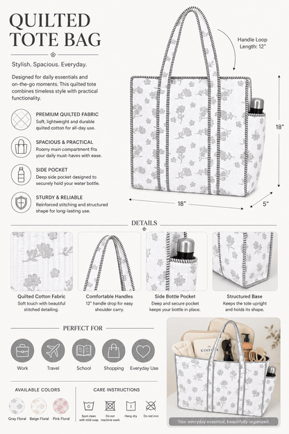 Women's Tote Handbag with Outer Bottle Pocket | Spacious Multi-Compartment Everyday Shoulder Bag - Amoha Decor