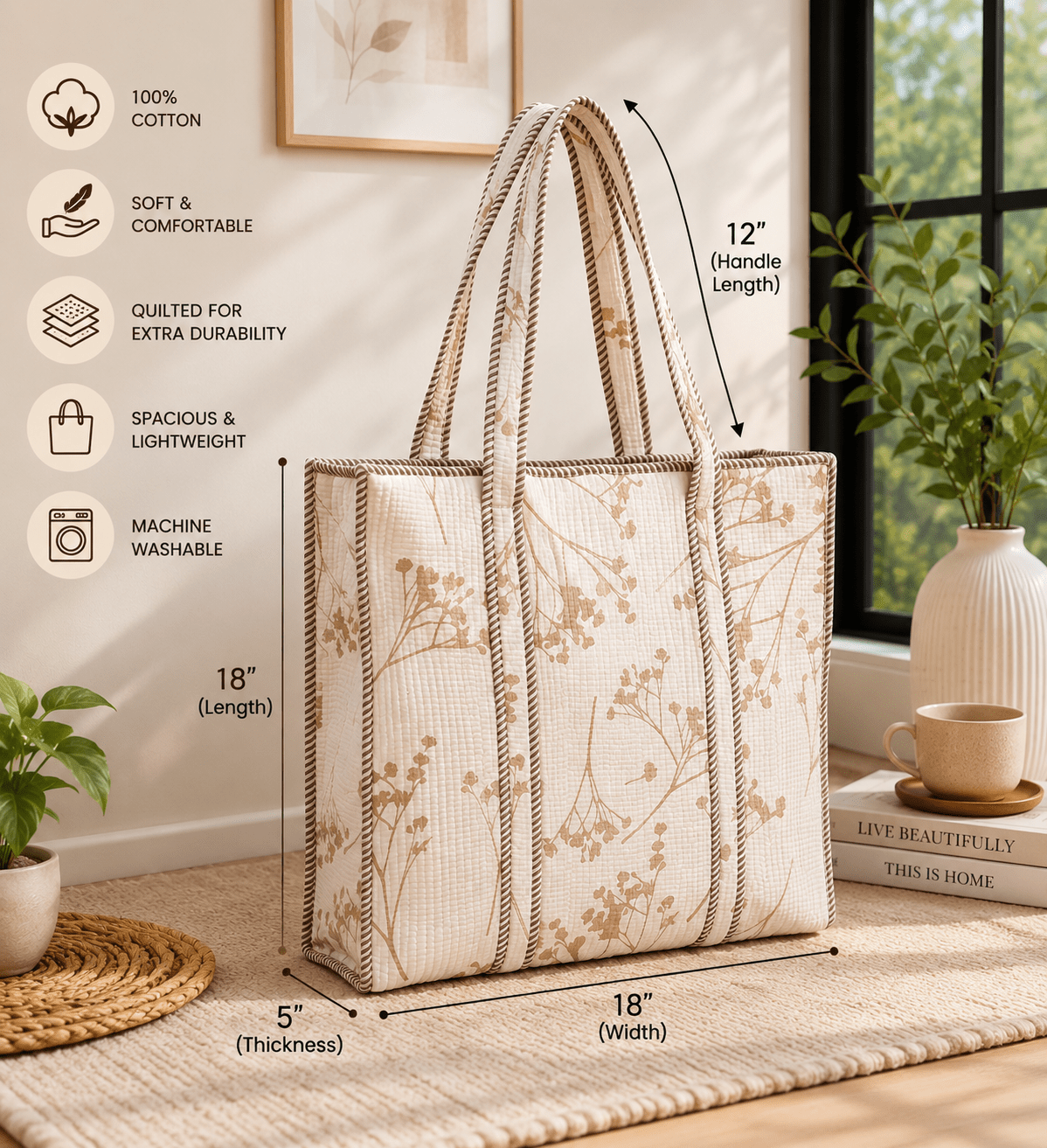 Women's Travel Tote Bag with Outer Bottle Pocket & Large Capacity - Amoha Decor