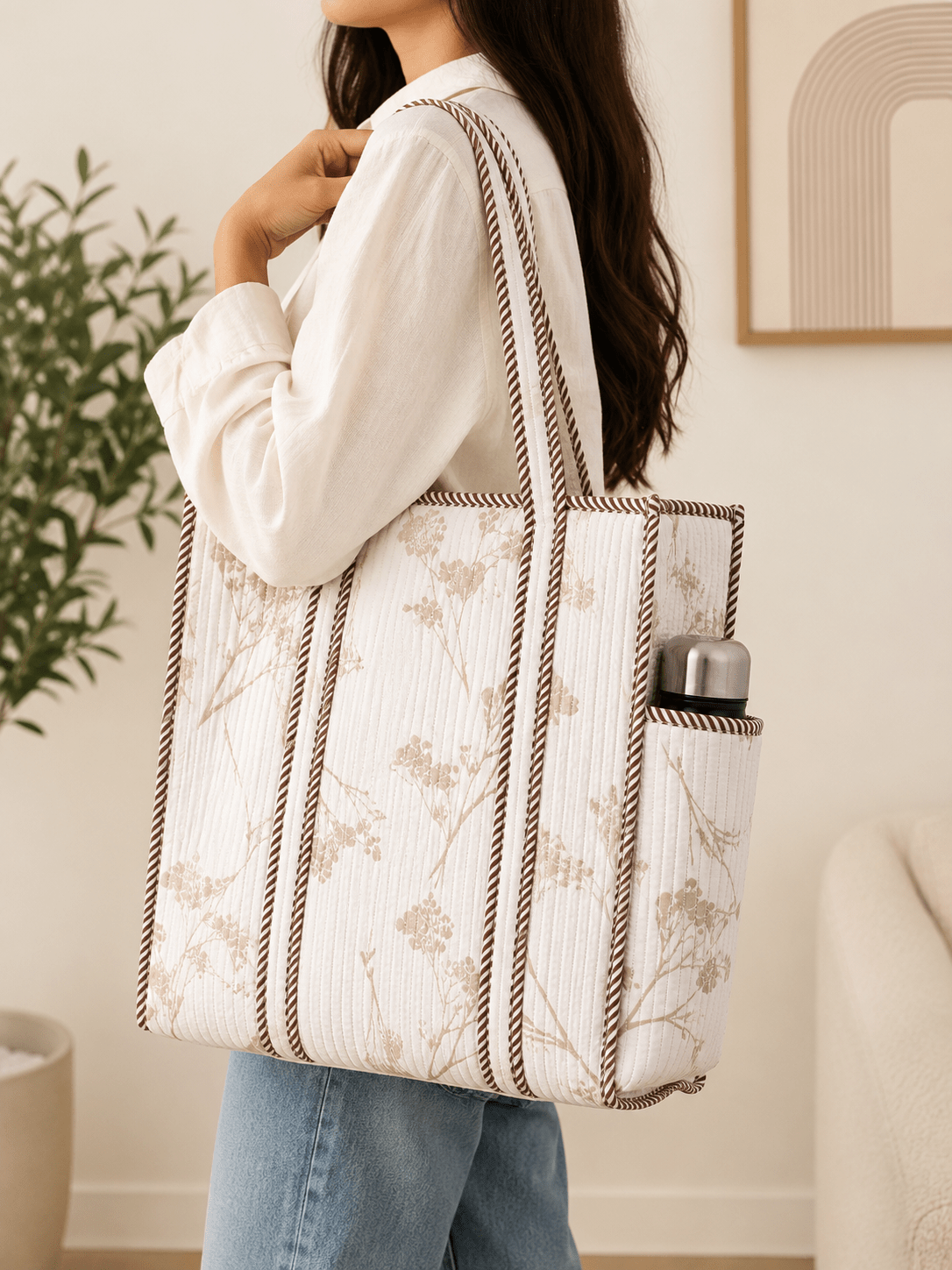 Women's Travel Tote Bag with Outer Bottle Pocket & Large Capacity - Amoha Decor