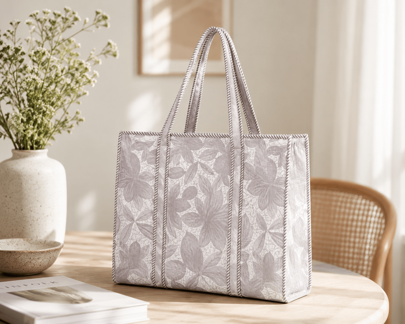 Women's Tropical Floral Quilted Tote Bag – Lightweight Cotton Shoulder Handbag - Amoha Decor