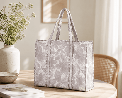 Women's Tropical Floral Quilted Tote Bag – Lightweight Cotton Shoulder Handbag - Amoha Decor