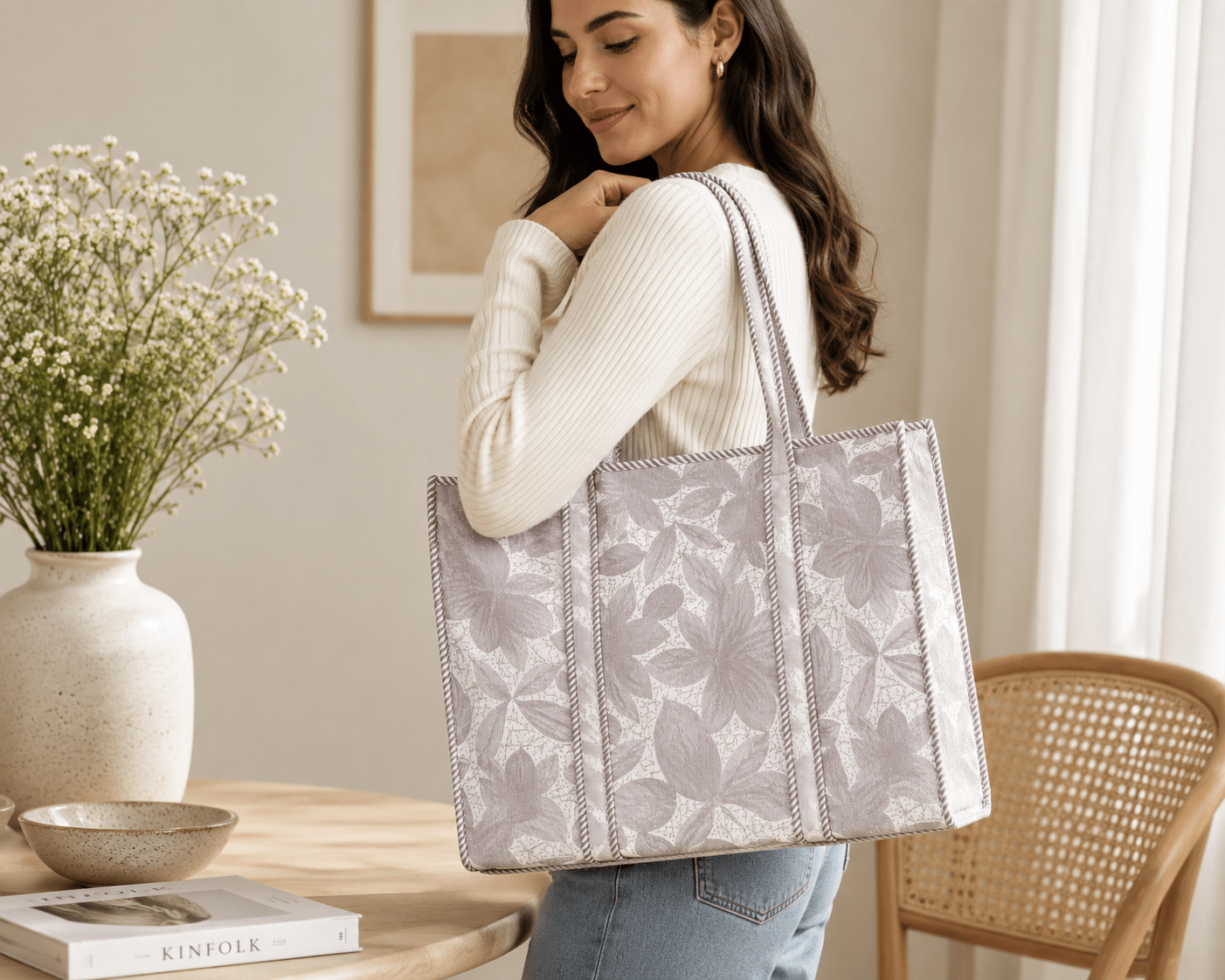 Women's Tropical Floral Quilted Tote Bag – Lightweight Cotton Shoulder Handbag - Amoha Decor