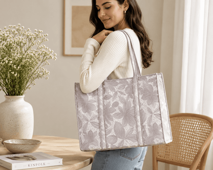 Women's Tropical Floral Quilted Tote Bag – Lightweight Cotton Shoulder Handbag - Amoha Decor